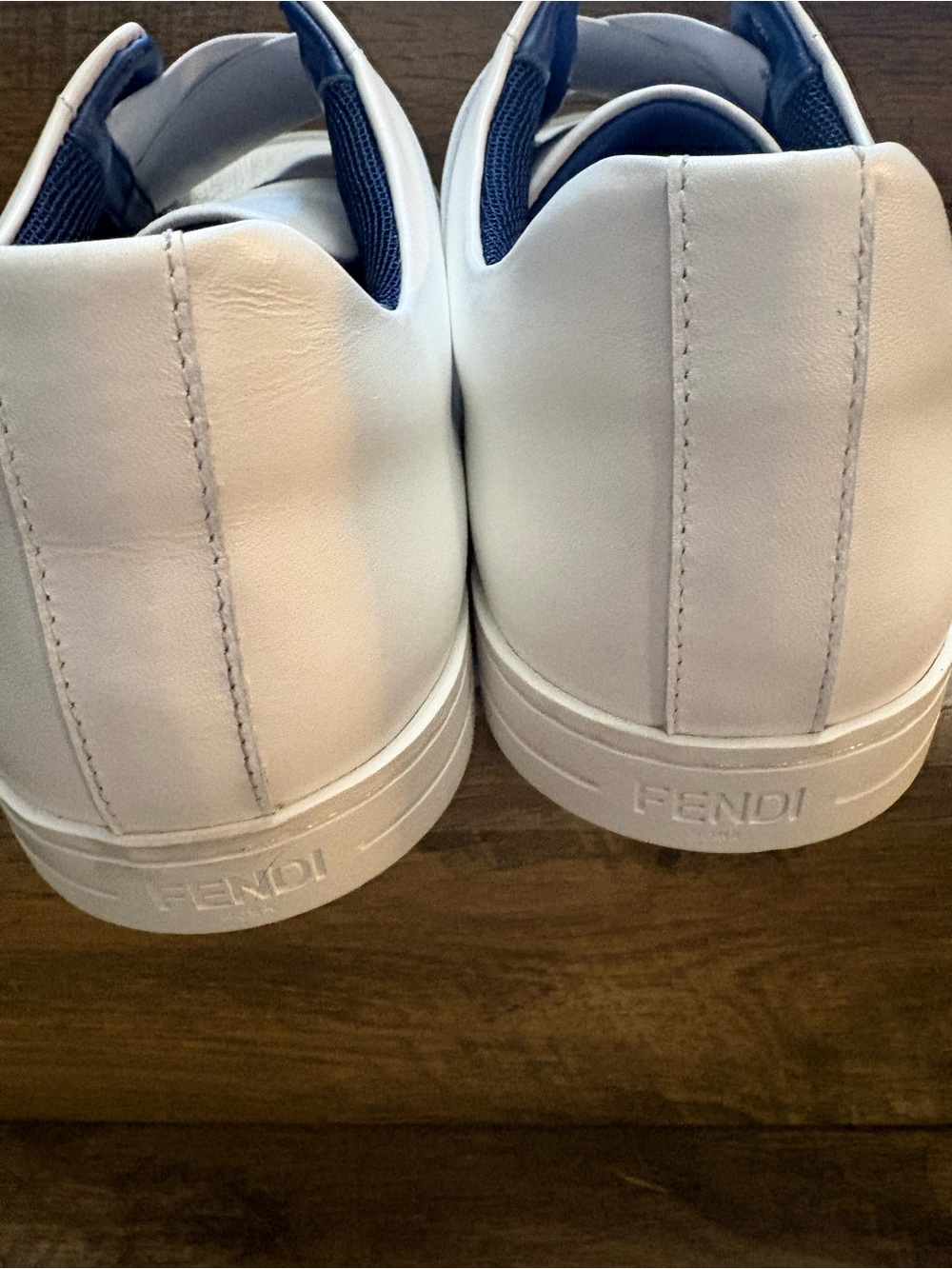 Fendi White Leather Low-Top Sneakers with Black Logo Strap - Picture 5 of 7